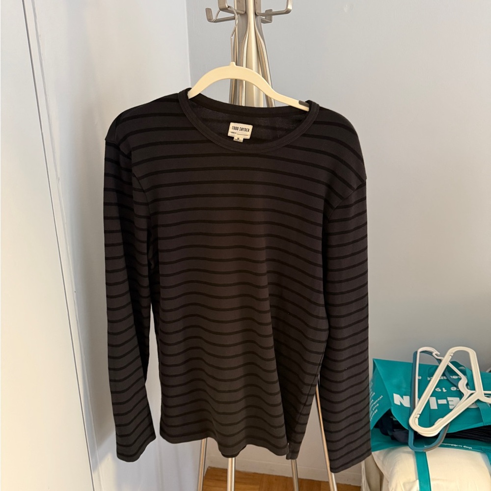Todd Snyder Men's Black Striped Shirt - Medium